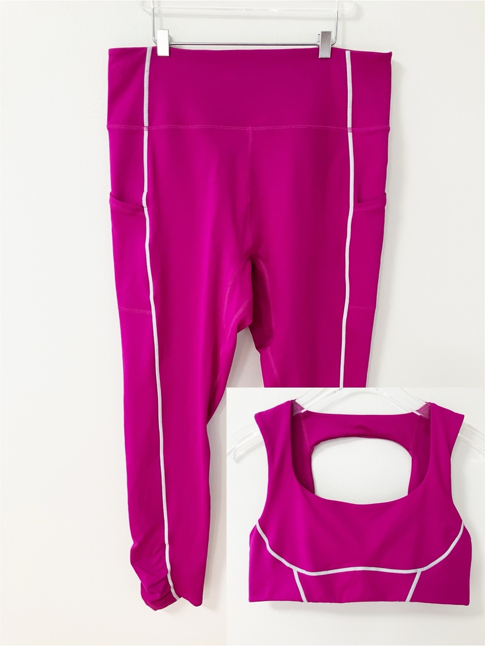Free People | Pink You’re A Peach Bra & Leggings Set L Athletic Workout Yoga
